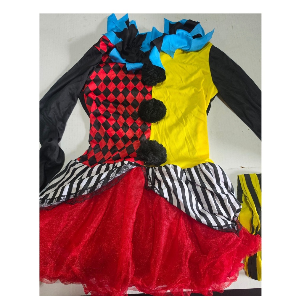 Fun World Womens Clown Costume Set Harlequin Jester Dress Tights Small 4-6